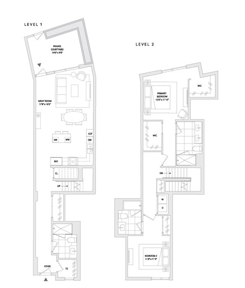 Floor plan for 2 beds, 3 baths, 1756 sqft
